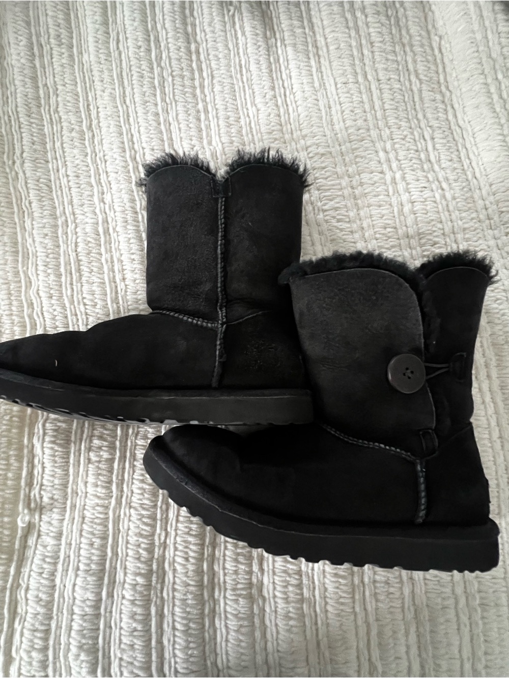 UGG Black Suede Button Short Shearling Boots